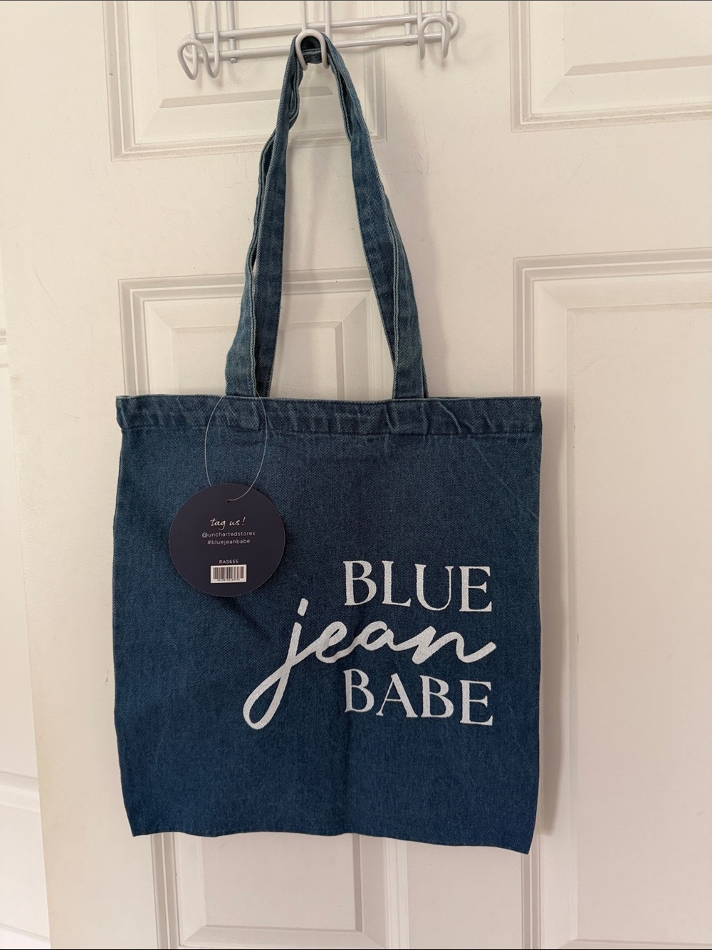 Blue Jean Babe Denim Tote Bag 14” x 13 1/2” NWT